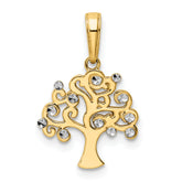 14k and White Rhodium Diamond-cut Tree of Life Pendant