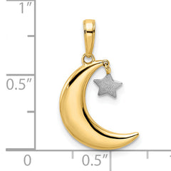 14k & White Rhodium Moon w/ Dangle Star Pendant