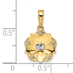 14k and White Rhodium Diamond-cut Flower Pendant