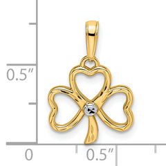 14k and White Rhodium Diamond-cut Clover Pendant