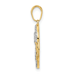 14k and White Rhodium Diamond-cut Flower Pendant