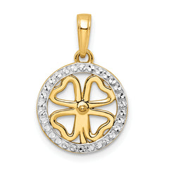 14K w/White Rhodium Diamond-cut Four-leaf Clover Pendant