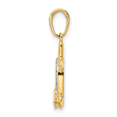 14k and White Rhodium Diamond-cut Turtle w/ Flower Pendant