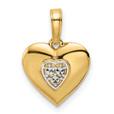 14k and White Rhodium D/iamond-cut Puffy Heart Pendant