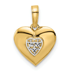 14k and White Rhodium D/iamond-cut Puffy Heart Pendant