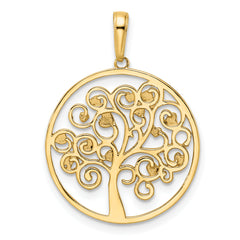 14k and White Rhodium Diamond-cut Tree of Life Pendant