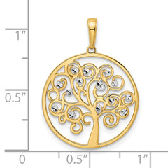 14k and White Rhodium Diamond-cut Tree of Life Pendant