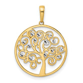 14k and White Rhodium Diamond-cut Tree of Life Pendant