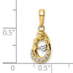 14k and White Rhodium Diamond-cut Mother and Baby Teardrop Pendant
