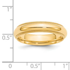 14k Yellow Gold 5mm Milgrain Half Round Comfort Fit Wedding Band Size 14