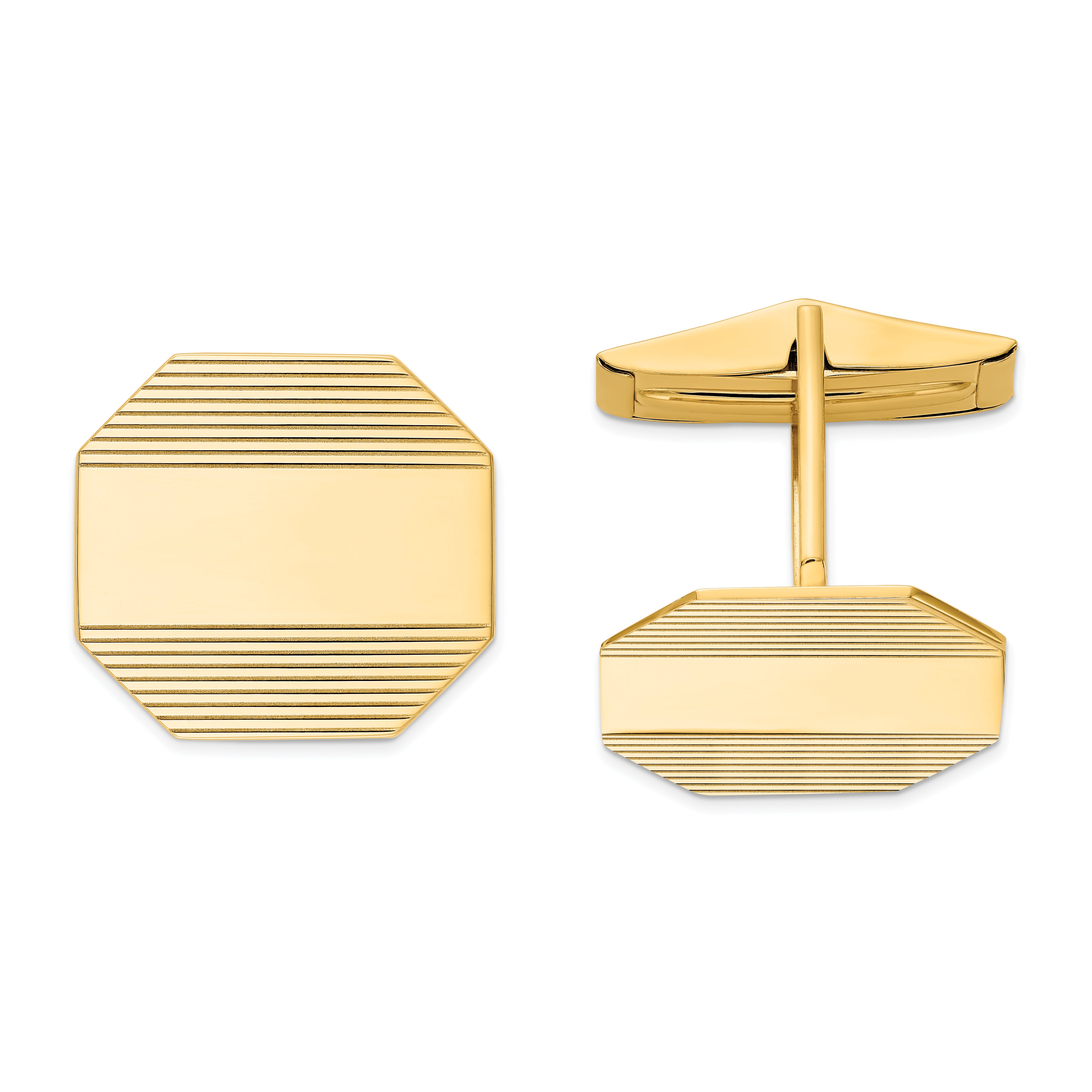 14k Men's Rectangular Octagon w/ Line Design Cuff Links