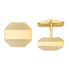 14k Men's Rectangular Octagon w/ Line Design Cuff Links