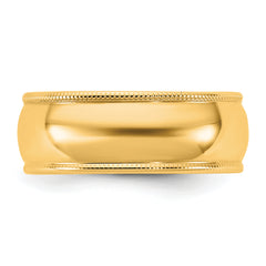 14KY 7mm LTW Milgrain Half Round Band Size 14