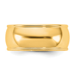 10KY 8mm LTW Milgrain Half Round Band Size 14