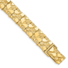 14k Polished and Textured 12.50mm 7 inch Nugget Bracelet