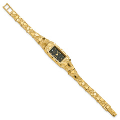 14K Ladies Rectangular Black 15x31mm Dial Solid Nugget Watch