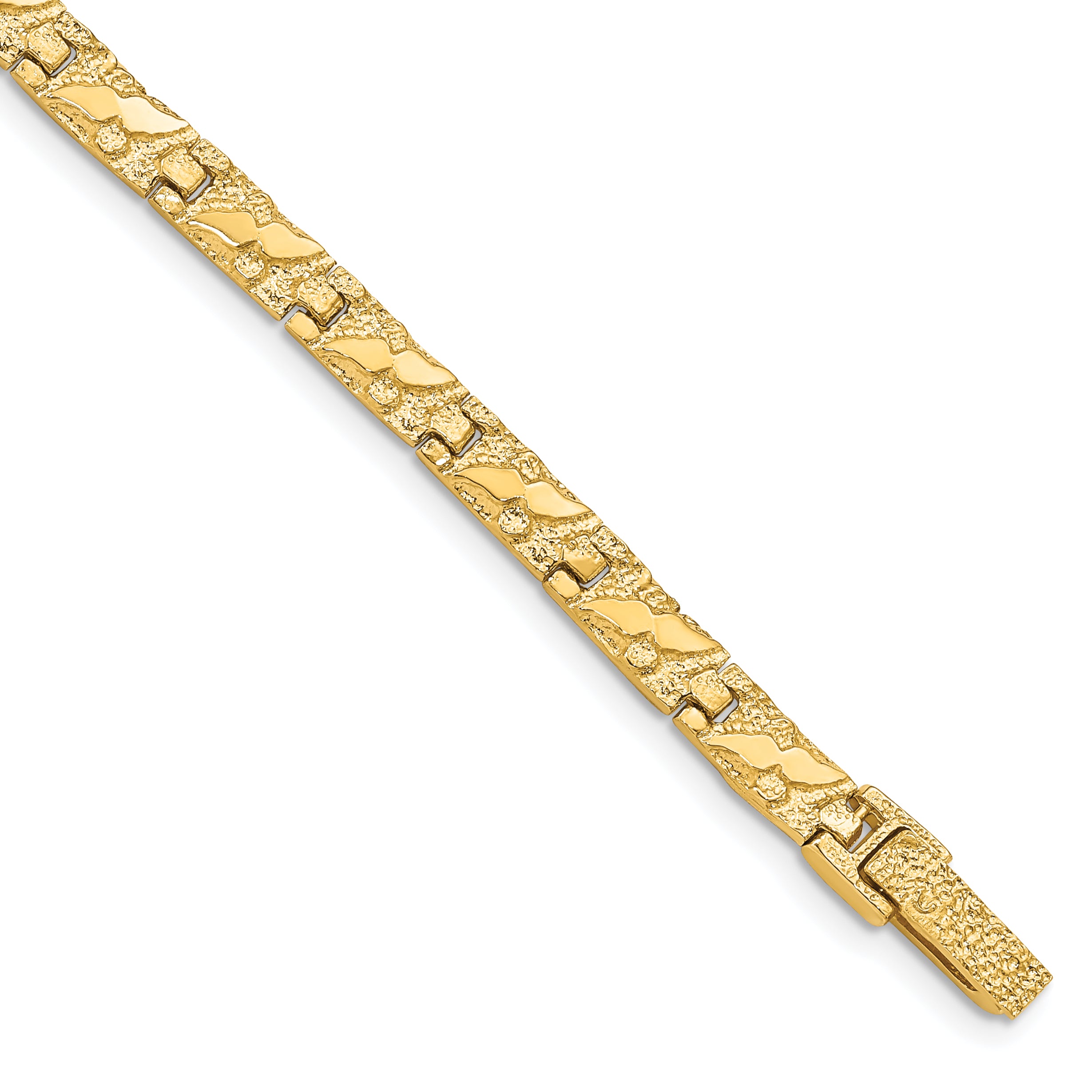14k Polished and Textured 5.5mm 8 inch Nugget Bracelet