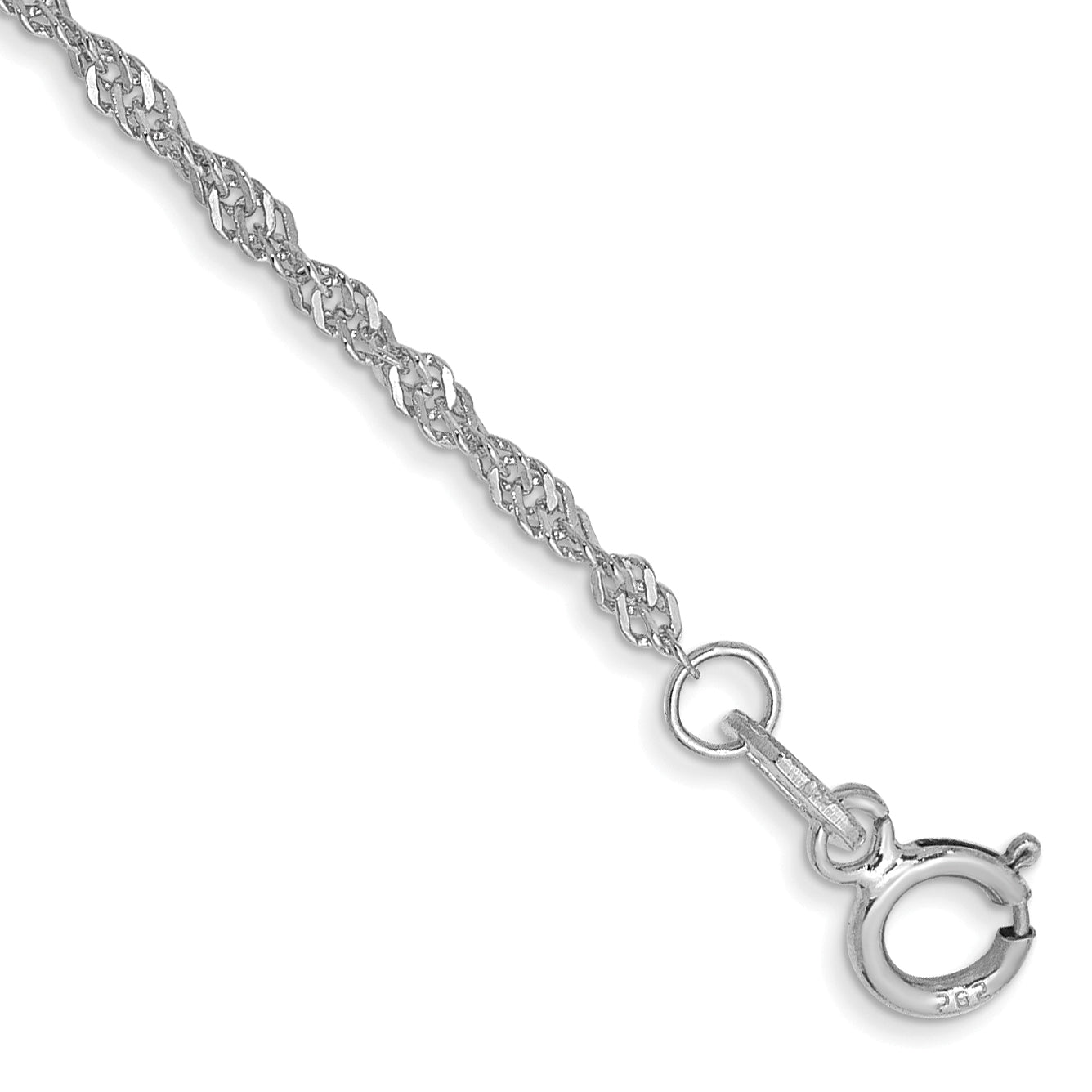 14K White Gold 9 inch 1.4mm Singapore with Spring Ring Clasp Anklet
