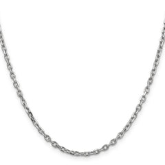 14K White Gold 24 inch 3mm Diamond-cut Round Open Link Cable with Lobster Clasp Chain