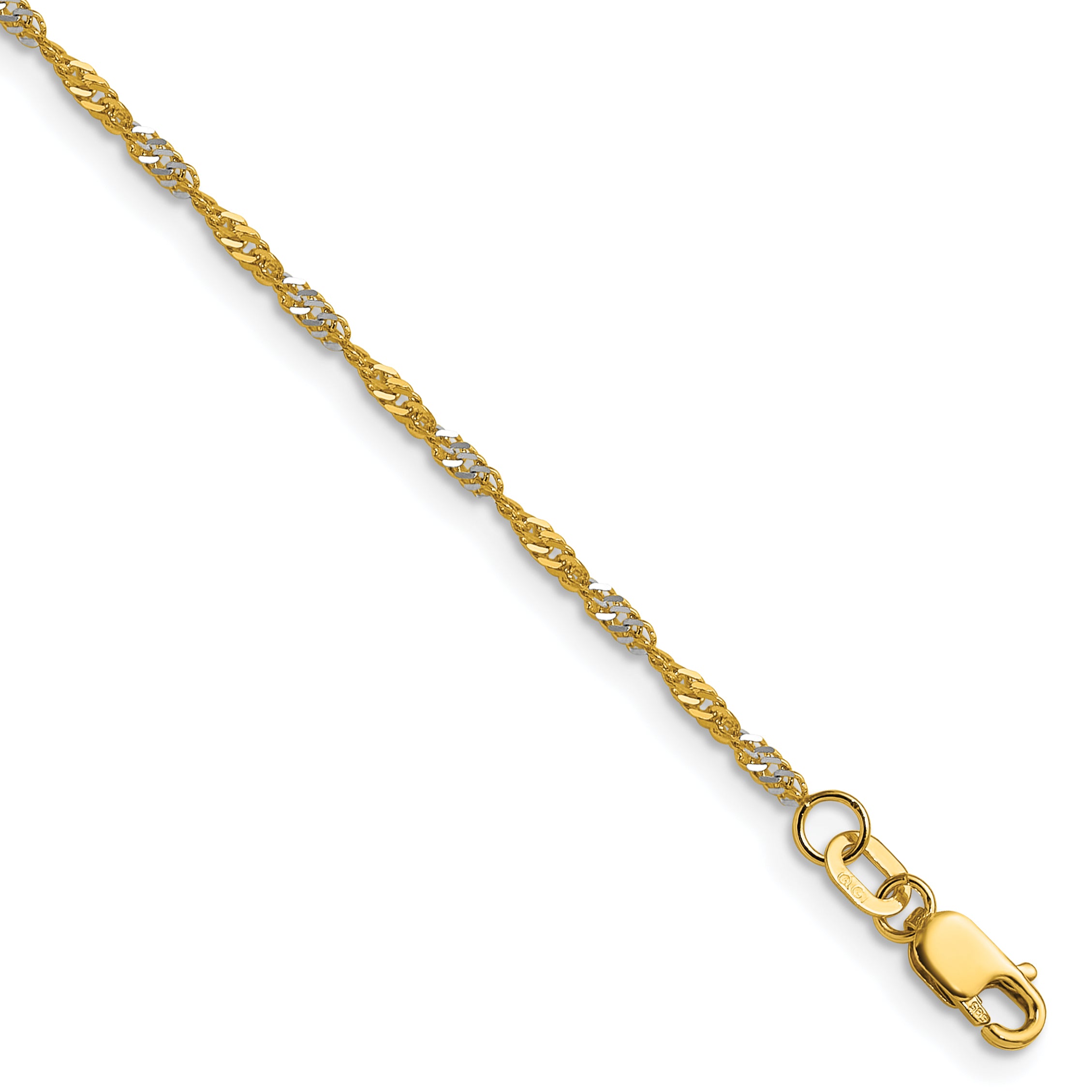 14k Yellow Gold with Rhodium 1.65mm Singapore Chain