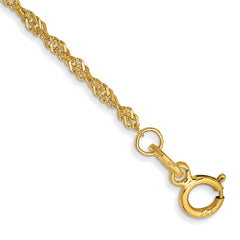 14K 9 inch 1.40mm Singapore with Spring Ring Clasp Anklet