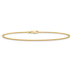 14K 10 inch 1.4mm Round Open Link Cable with Lobster Clasp Anklet