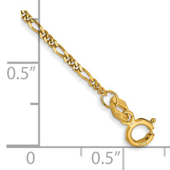 14K 10 inch 1.25mm Flat Figaro with Spring Ring Clasp Anklet
