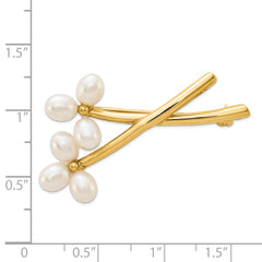 14k 5-6mm White Rice Freshwater Cultured Pearl 2 Flower Pin