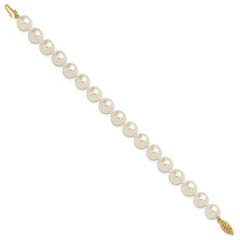14k Polished 9-10mm Round White Akoya Saltwater Cultured Pearl 7 inch Bracelet
