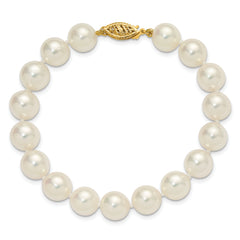 14k Polished 9-10mm Round White Akoya Saltwater Cultured Pearl 7 inch Bracelet