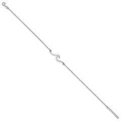 Sterling Silver Rhodium-plated Wave 9 inch Plus 1 inch Extender - Total 10 inch Anklet