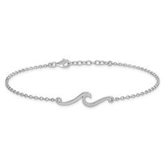 Sterling Silver Rhodium-plated Wave 9 inch Plus 1 inch Extender - Total 10 inch Anklet