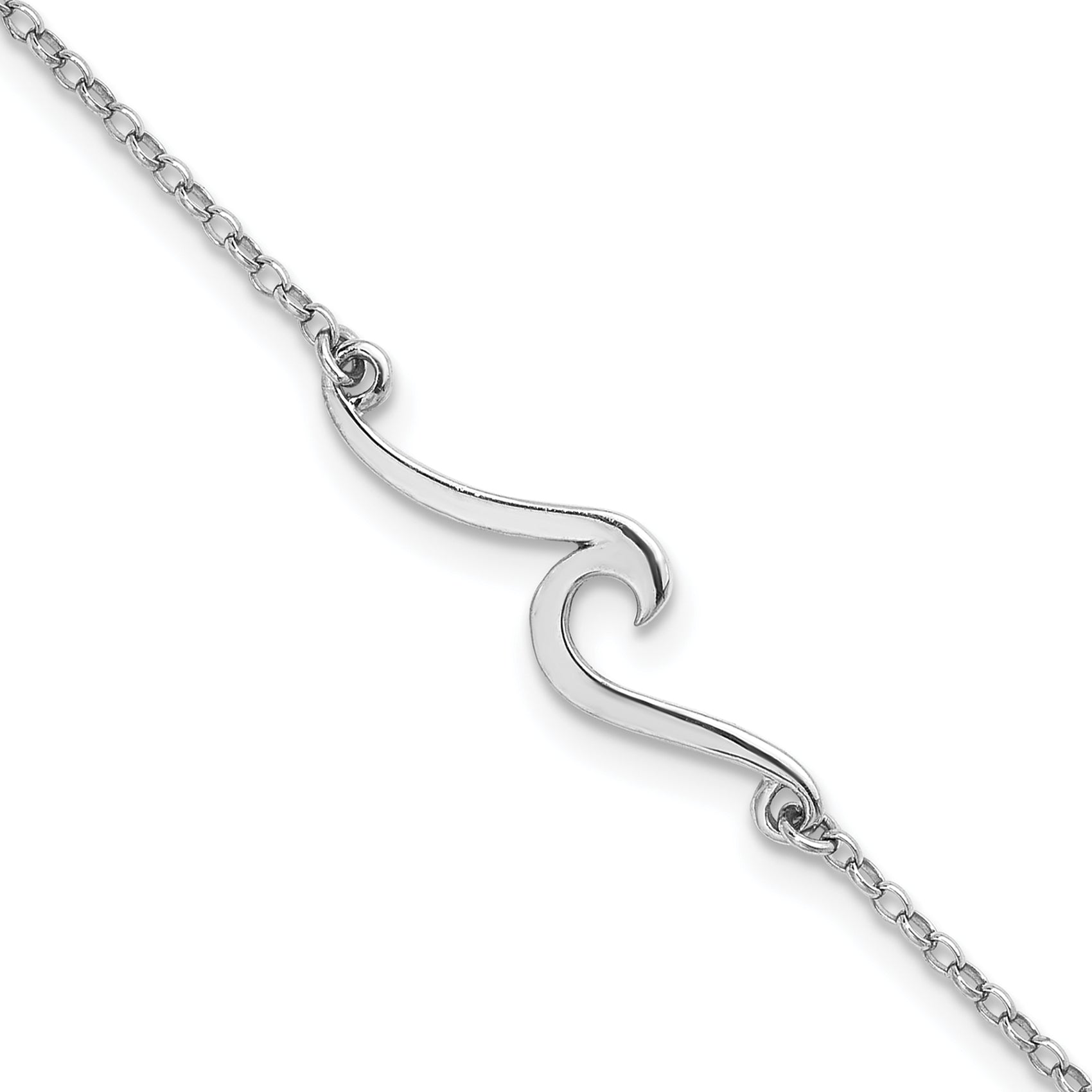 Sterling Silver Rhodium-plated Wave 9 inch Plus 1 inch Extender - Total 10 inch Anklet