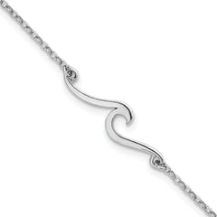 Sterling Silver Rhodium-plated Wave 9 inch Plus 1 inch Extender - Total 10 inch Anklet