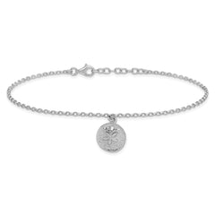Sterling Silver Rhodium-Plated Sand Dollar Charm 9 inch Plus 1 inch Extender - Total 10 inch Anklet