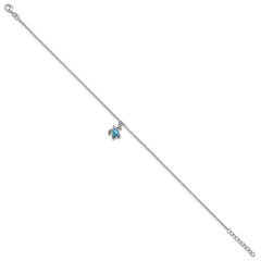 Sterling Silver Rhodium-plated Preciosa Crystal Turtle 9 inch Plus 1 inch Extender - Total 10 inch Anklet