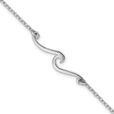 Sterling Silver Rhodium-plated Polished Wave 7 inch with a 1 inch extention Bracelet