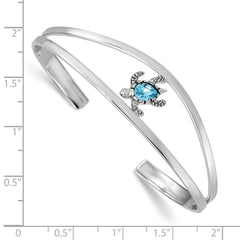 Sterling Silver Rhodium-plated Polished and Antiqued Blue Crystal Turtle Bangle