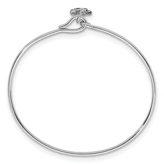 Sterling Silver Rhodium-plated Polished and Antiqued Thin Dangle Blue Crystal Turtle Hook Bangle