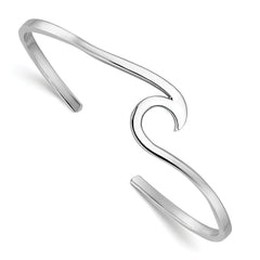 Sterling Silver Rhodium-plated Polished Wave Bangle