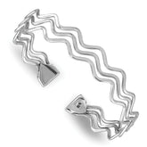 Sterling Silver Rhodium-plated Polished Multi Wave Bangle