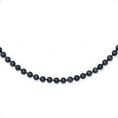 14k White Gold 5-6mm Black Round Akoya Saltwater Cultured Pearl 24 inch Necklace