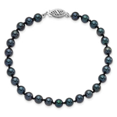 14k White Gold 5-6mm Black Round Akoya Saltwater Cultured Pearl 7 inch Bracelet