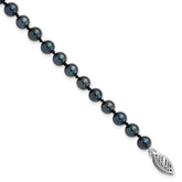 14k White Gold 5-6mm Black Round Akoya Saltwater Cultured Pearl 7 inch Bracelet