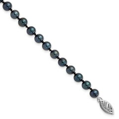 14k White Gold 5-6mm Black Round Akoya Saltwater Cultured Pearl 7 inch Bracelet