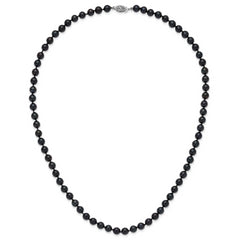 14k White Gold 6-7mm Black Round Akoya Saltwater Cultured Pearl 24 inch Necklace