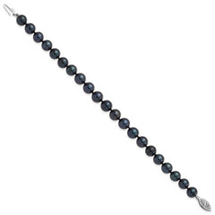 14k White Gold 7-8mm Black Round Saltwater Akoya Cultured Pearl 8 inch Bracelet