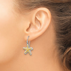 Sterling Silver Rhodium-plated Polished Gold-tone Star Fish Dangle Earrings