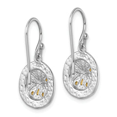 Sterling Silver Rhodium-plated Gold-tone Textured Sand Dollar Dangle Earrin