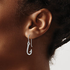 Sterling Silver Rhodium-Plated Polished Hook Dangle Earrings